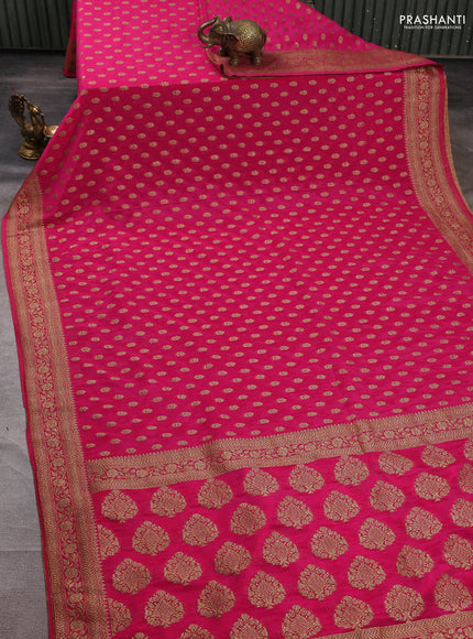 Banarasi semi crepe saree pink with allover woven buttas and woven border