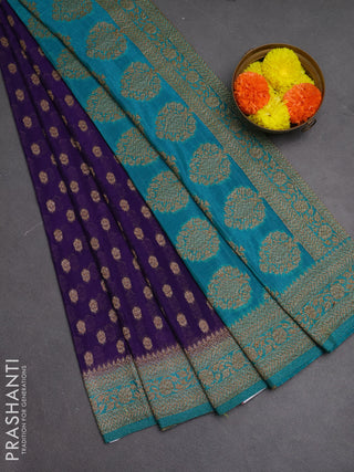 Banarasi semi crepe saree violet and teal blue with allover woven buttas and woven border