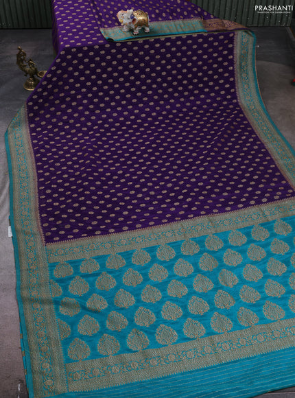 Banarasi semi crepe saree violet and teal blue with allover woven buttas and woven border