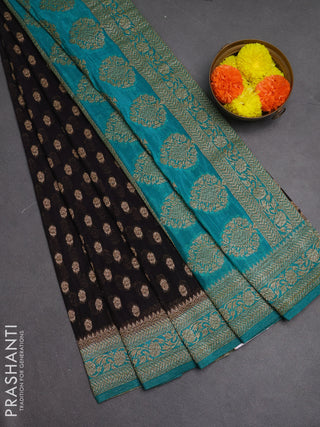 Banarasi semi crepe saree deep jamun and teal blue with allover woven buttas and woven border