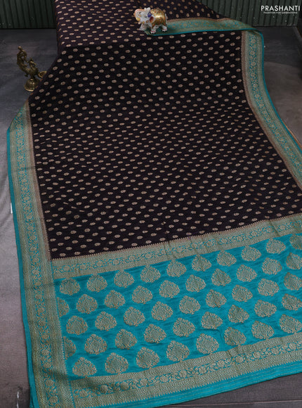 Banarasi semi crepe saree deep jamun and teal blue with allover woven buttas and woven border