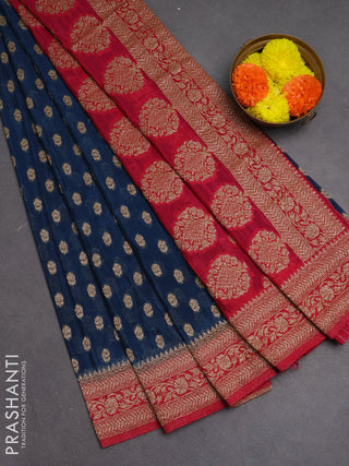 Banarasi semi crepe saree peacock blue and pink with allover woven buttas and woven border