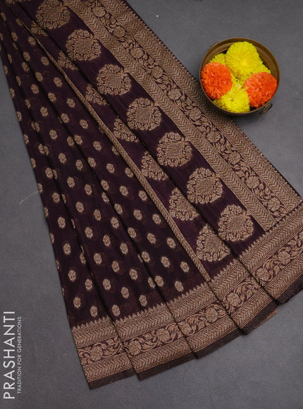 Banarasi semi crepe saree deep wine with allover woven buttas and woven border