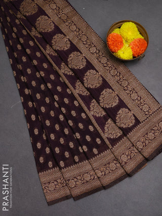 Banarasi semi crepe saree deep wine with allover woven buttas and woven border
