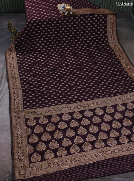 Banarasi semi crepe saree deep wine with allover woven buttas and woven border