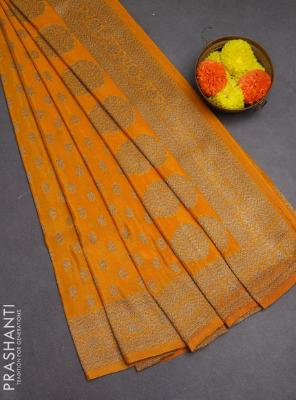 Banarasi semi crepe saree mango yellow with allover woven buttas and woven border
