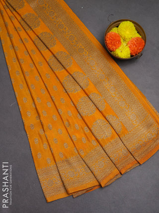 Banarasi semi crepe saree mango yellow with allover woven buttas and woven border