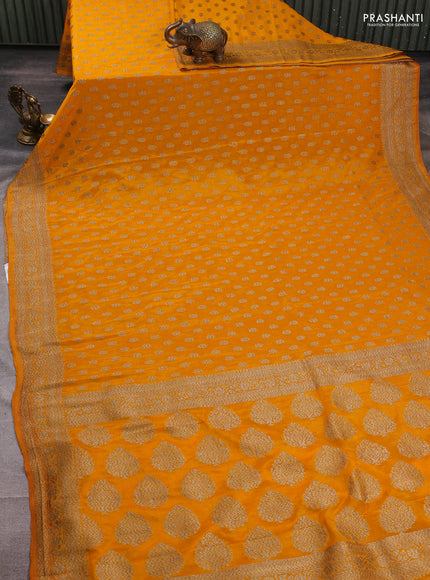 Banarasi semi crepe saree mango yellow with allover woven buttas and woven border