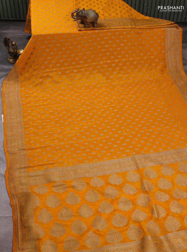 Banarasi semi crepe saree mango yellow with allover woven buttas and woven border