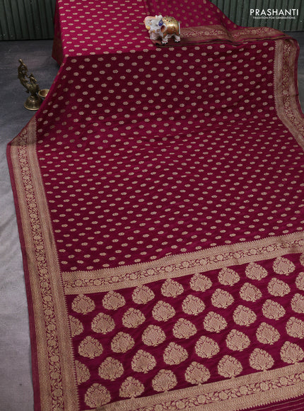 Banarasi semi crepe saree wine shade with allover woven buttas and woven border