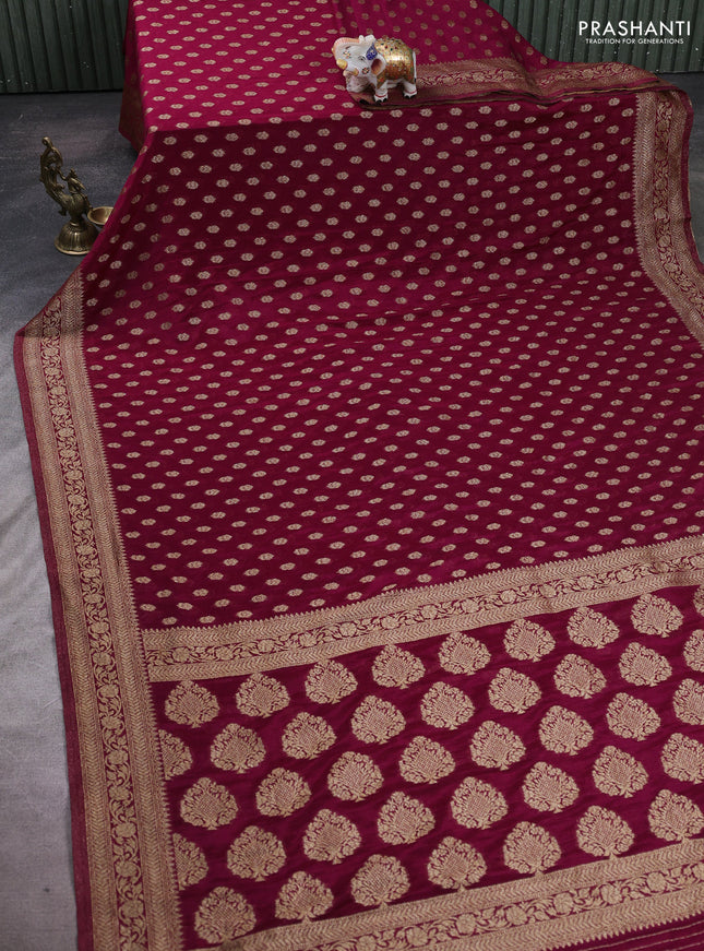 Banarasi semi crepe saree wine shade with allover woven buttas and woven border