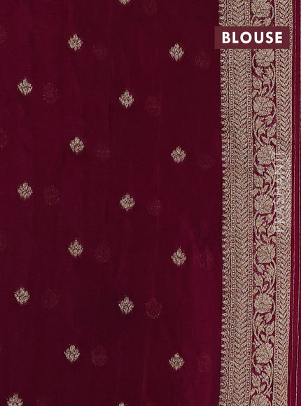 Banarasi semi crepe saree wine shade with allover woven buttas and woven border