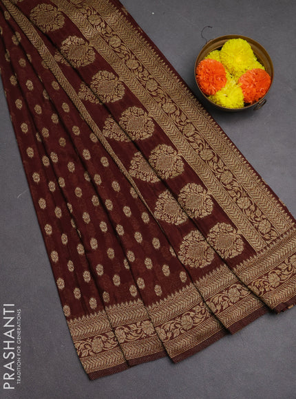 Banarasi semi crepe saree coffee brown with allover woven buttas and woven border