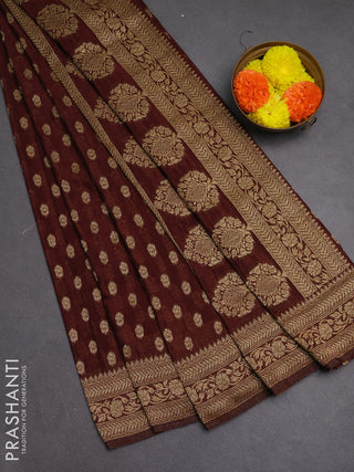 Banarasi semi crepe saree coffee brown with allover woven buttas and woven border