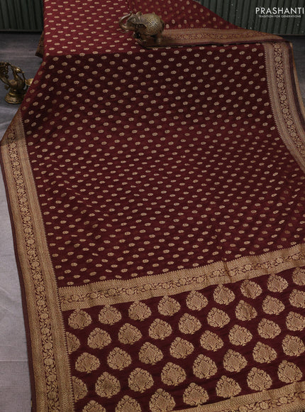 Banarasi semi crepe saree coffee brown with allover woven buttas and woven border