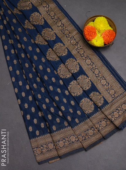 Banarasi semi crepe saree peacock blue with allover woven buttas and woven border