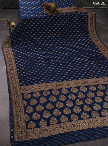 Banarasi semi crepe saree peacock blue with allover woven buttas and woven border