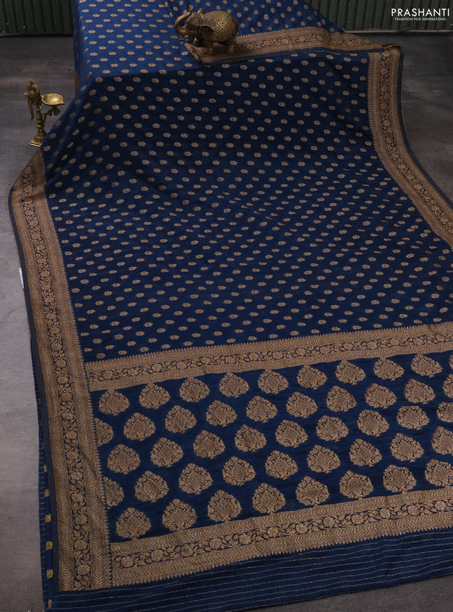 Banarasi semi crepe saree peacock blue with allover woven buttas and woven border