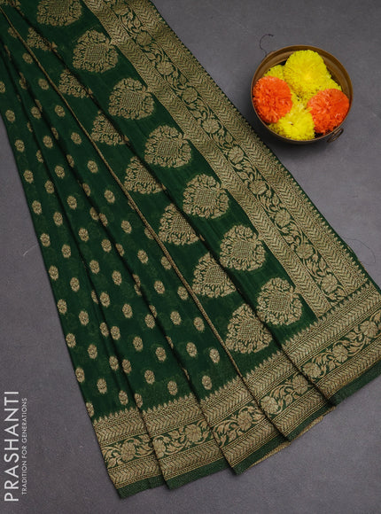Banarasi semi crepe saree green with allover woven buttas and woven border