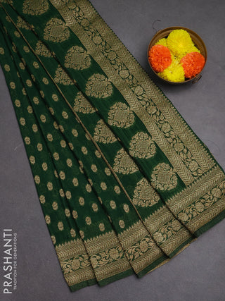 Banarasi semi crepe saree green with allover woven buttas and woven border