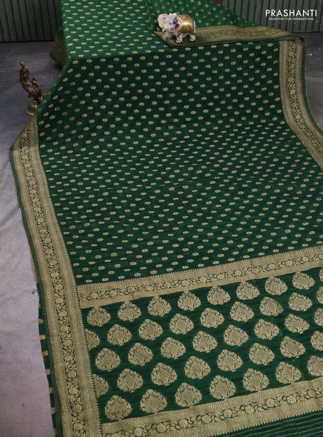 Banarasi semi crepe saree green with allover woven buttas and woven border
