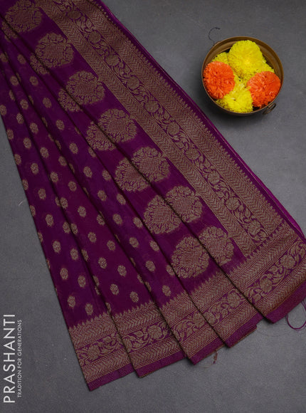 Banarasi semi crepe saree purple with allover woven buttas and woven border