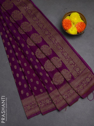 Banarasi semi crepe saree purple with allover woven buttas and woven border