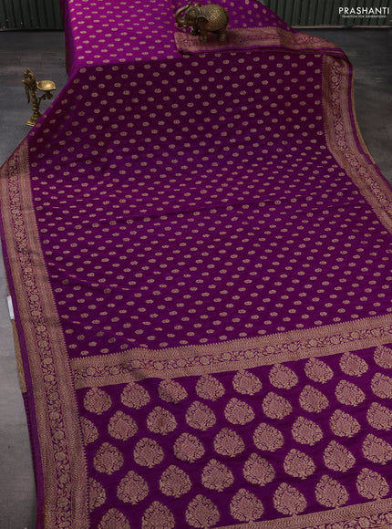 Banarasi semi crepe saree purple with allover woven buttas and woven border
