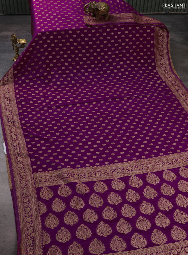 Banarasi semi crepe saree purple with allover woven buttas and woven border