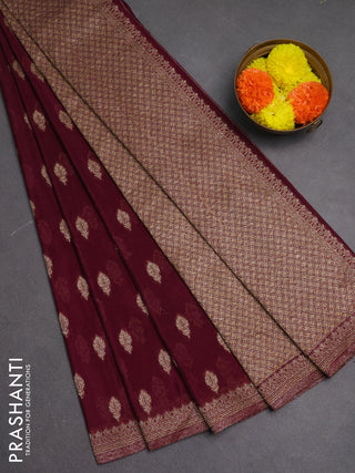 Banarasi semi crepe saree wine shade with allover woven buttas and woven border