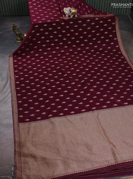 Banarasi semi crepe saree wine shade with allover woven buttas and woven border