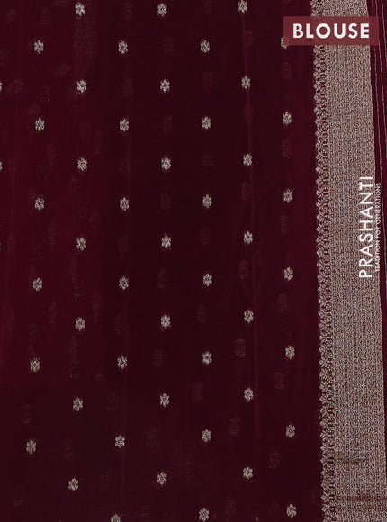 Banarasi semi crepe saree wine shade with allover woven buttas and woven border