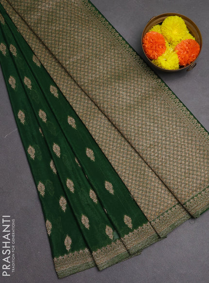 Banarasi semi crepe saree green with allover woven buttas and woven border