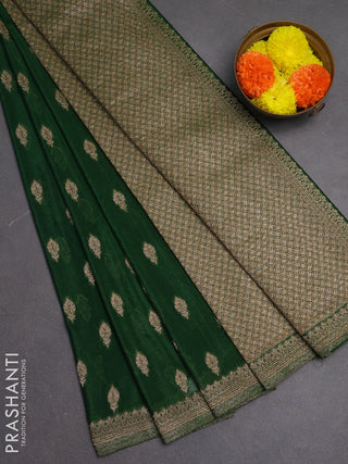 Banarasi semi crepe saree green with allover woven buttas and woven border