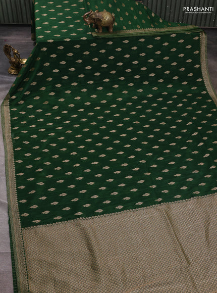 Banarasi semi crepe saree green with allover woven buttas and woven border