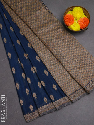 Banarasi semi crepe saree peacock blue with allover woven buttas and woven border
