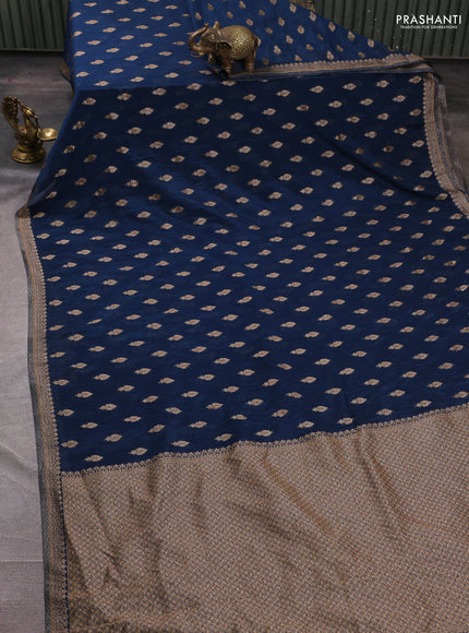Banarasi semi crepe saree peacock blue with allover woven buttas and woven border