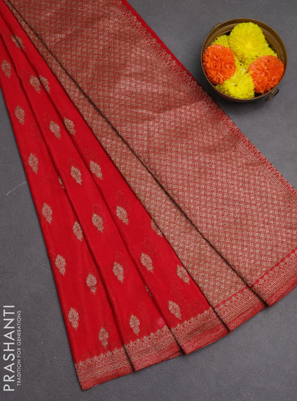 Banarasi semi crepe saree red with allover woven buttas and woven border