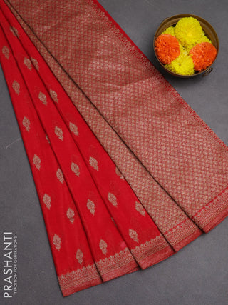 Banarasi semi crepe saree red with allover woven buttas and woven border