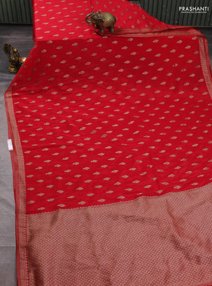 Banarasi semi crepe saree red with allover woven buttas and woven border