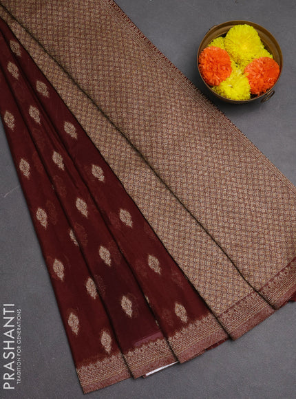 Banarasi semi crepe saree brown with allover woven buttas and woven border