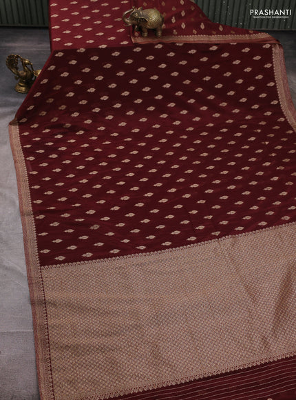 Banarasi semi crepe saree brown with allover woven buttas and woven border
