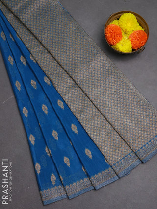 Banarasi semi crepe saree cs blue with allover woven buttas and woven border