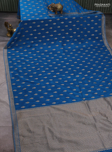 Banarasi semi crepe saree cs blue with allover woven buttas and woven border
