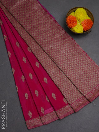 Banarasi semi crepe saree pink with allover woven buttas and woven border