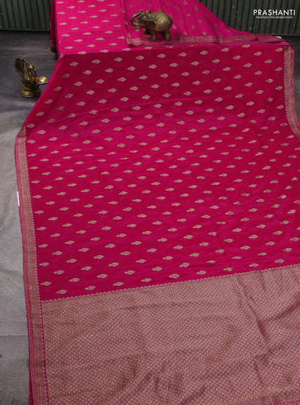 Banarasi semi crepe saree pink with allover woven buttas and woven border