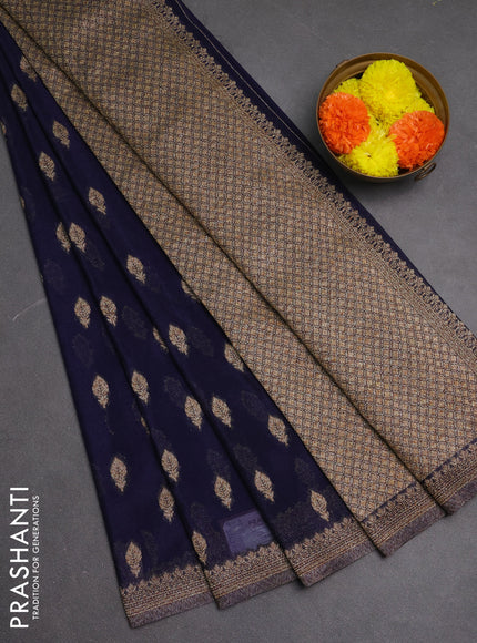 Banarasi semi crepe saree navy blue with allover woven buttas and woven border