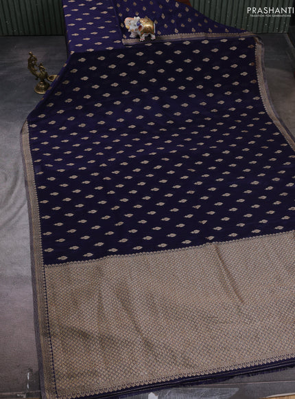Banarasi semi crepe saree navy blue with allover woven buttas and woven border