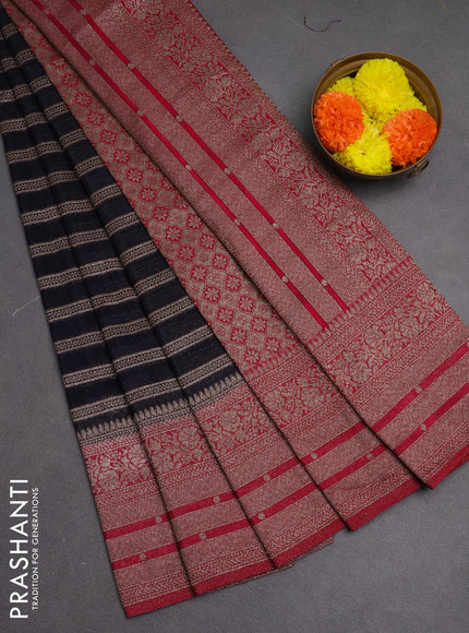 Banarasi semi crepe saree navy blue and pink with allover thread & zari weaves and woven border