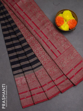 Banarasi semi crepe saree navy blue and pink with allover thread & zari weaves and woven border